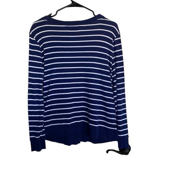 Vneck gold button detail LAUREN navy and white striped cardigan size large - Picture 6 of 6